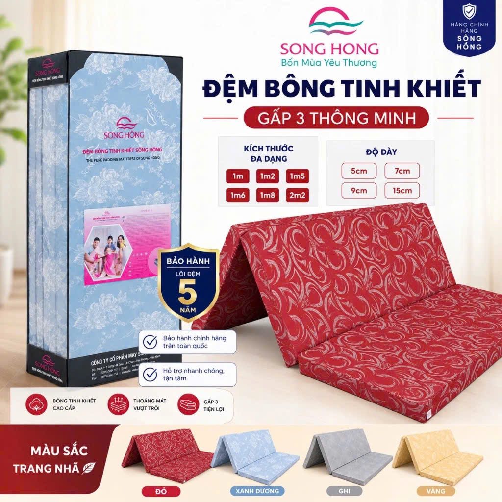 Hộp sản phẩm đệm Sông Hồng và dải bốn màu gấm chính hãng